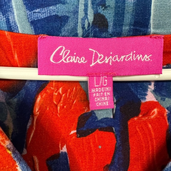 Claire Desjardins Vibrant Abstract Floral Artsy Knit V-neck Blouse, NWT, Large - Picture 5 of 10